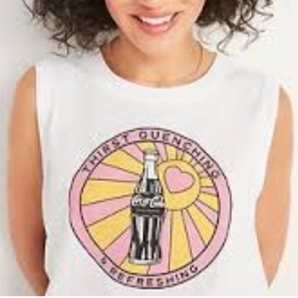 Old Navy White Loose Coca Cola Pop-Culture Graphic Sleeveless Tee Tank Large
